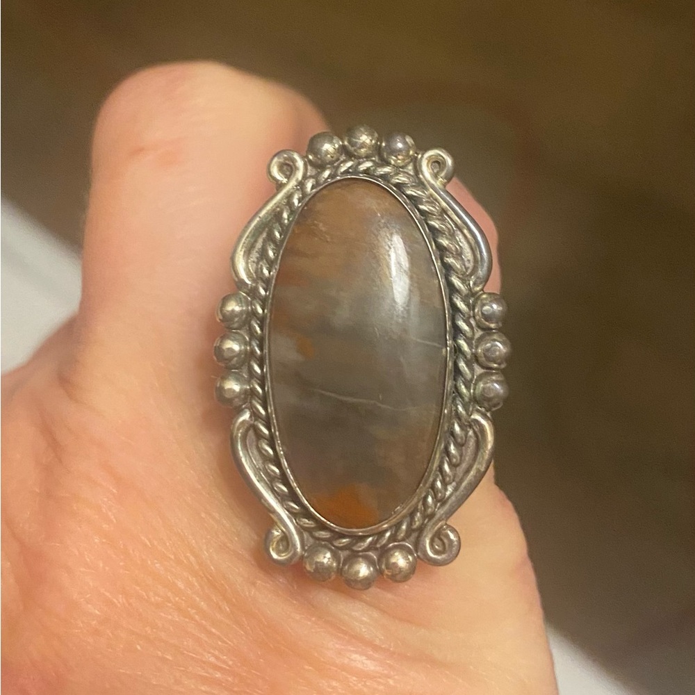 Antique/ Vintage Jasper ( or agate?) silver earthtone women’s ring
